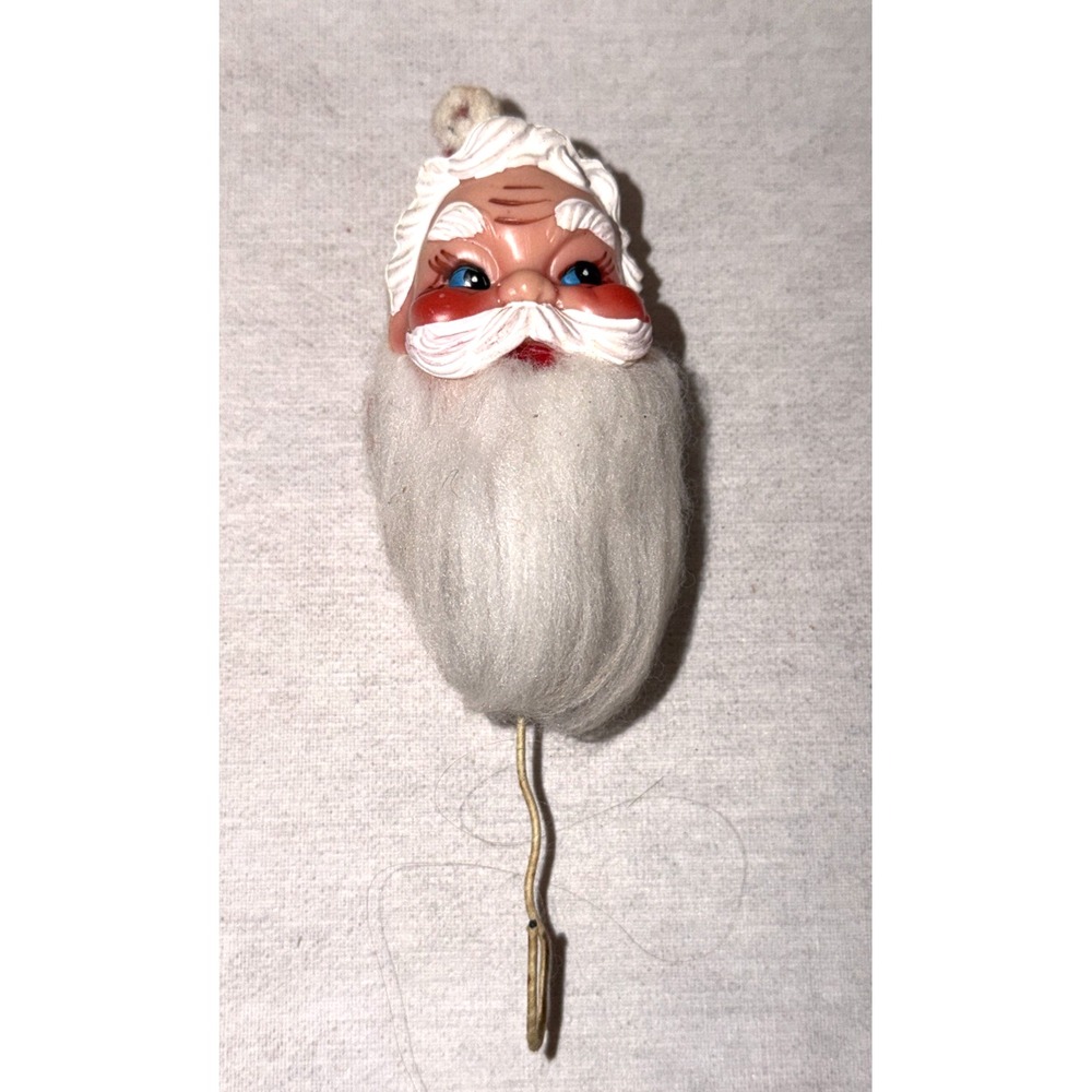 Vintage Santa Claus Head Face on Wire Pick Hanger 1960s